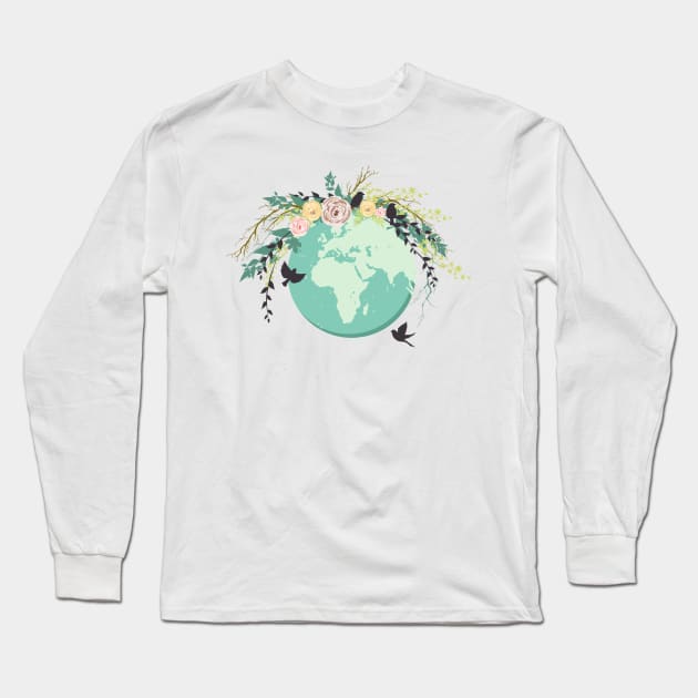 Cute Earth Day Globe Long Sleeve T-Shirt by SWON Design